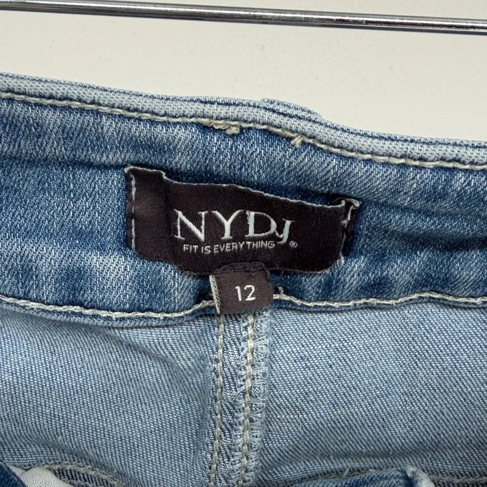 NYDJ‎ Womens Size 12 Light Wash Lift Tuck Cropped Wide Leg Raw Hem Jeans